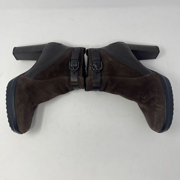 Tod's Women's Brown Suede Leather Round Toe Buckle Heeled Ankle Bootie Size 38 - Picture 3 of 7